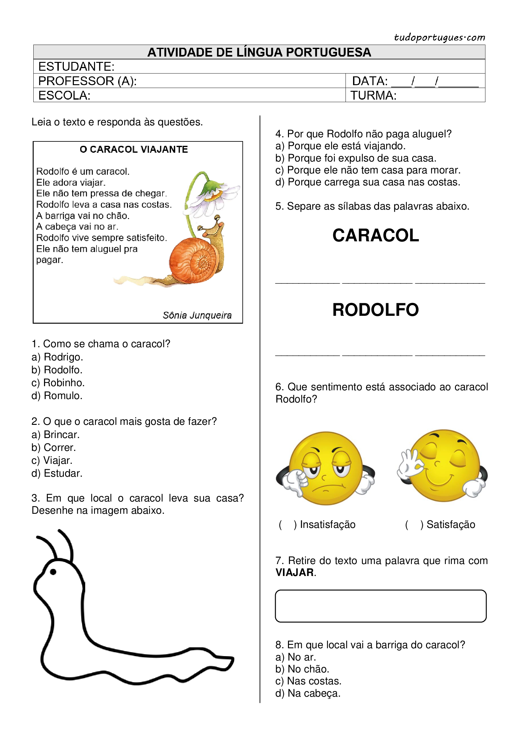 Atividades de Interpretação para 1° ano