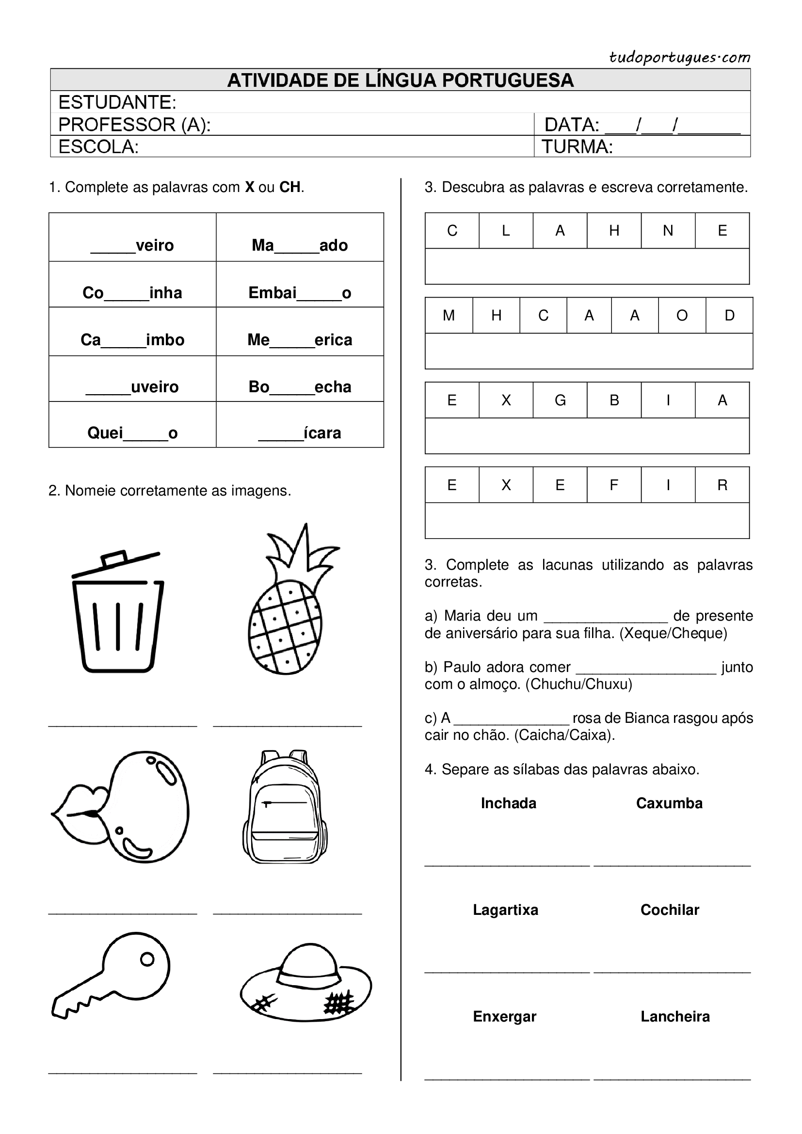 Atividades de Ortografia