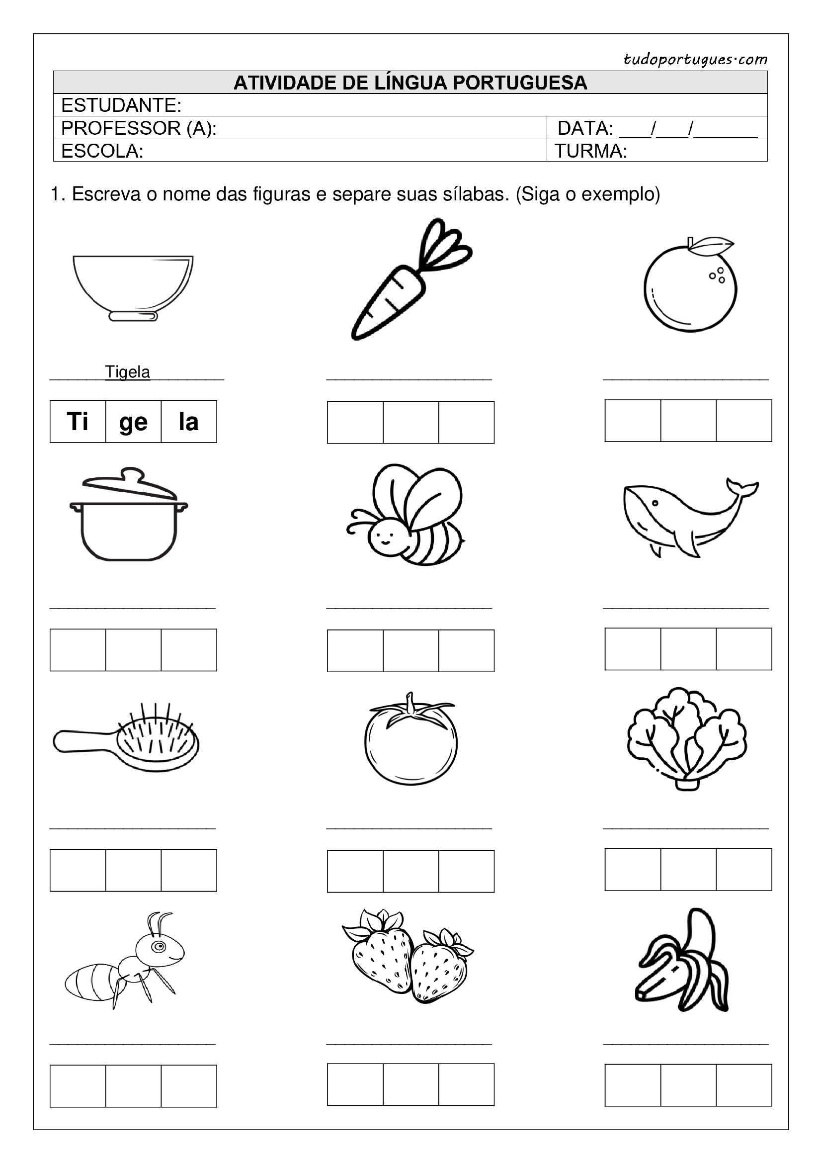 Atividade Separação de Sílabas