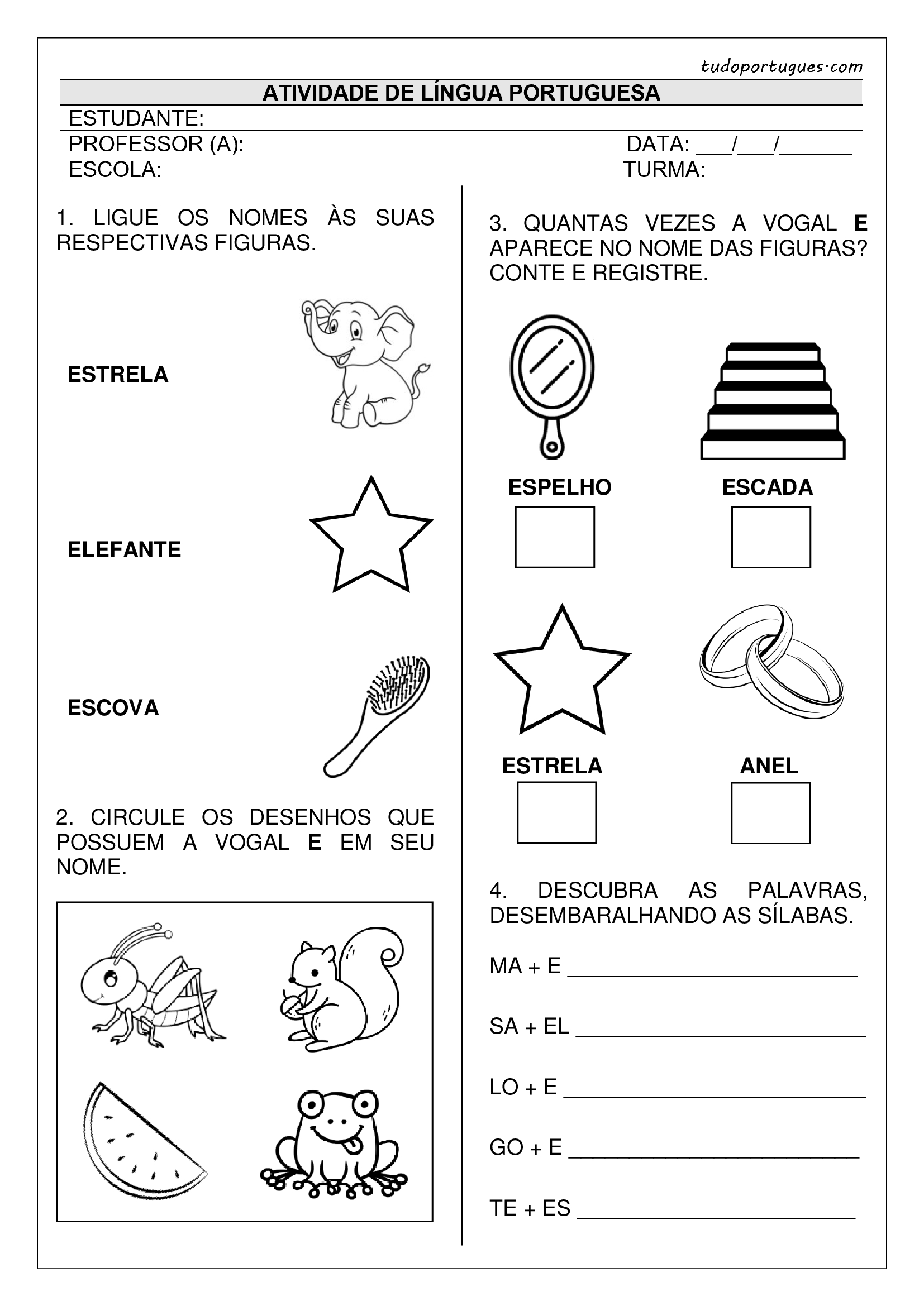 Atividade para baixar e imprimir utilizando vogais.  Atividades de  alfabetização, Atividades, Alfabetização