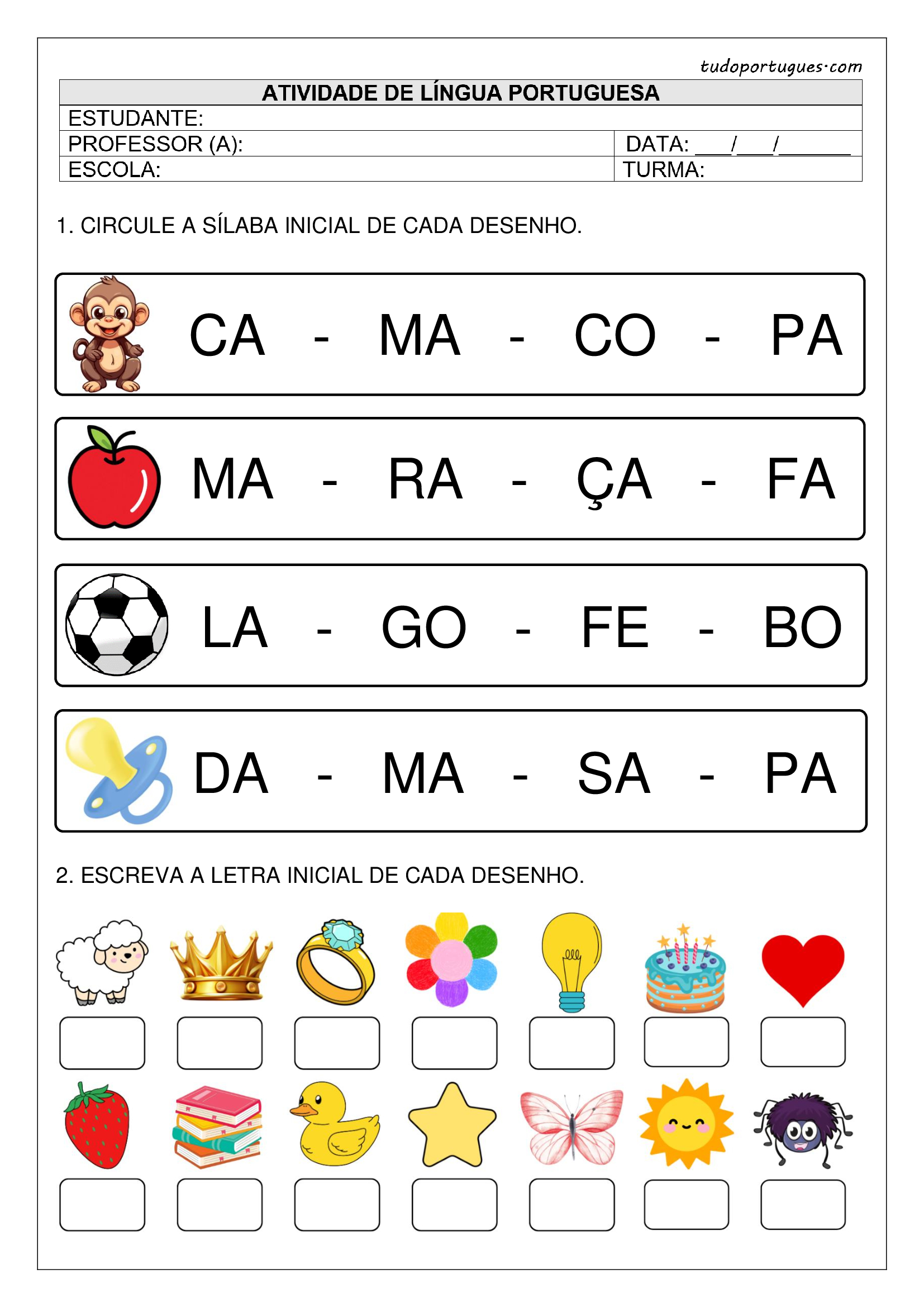 atividades para alfabetizar 1 ano