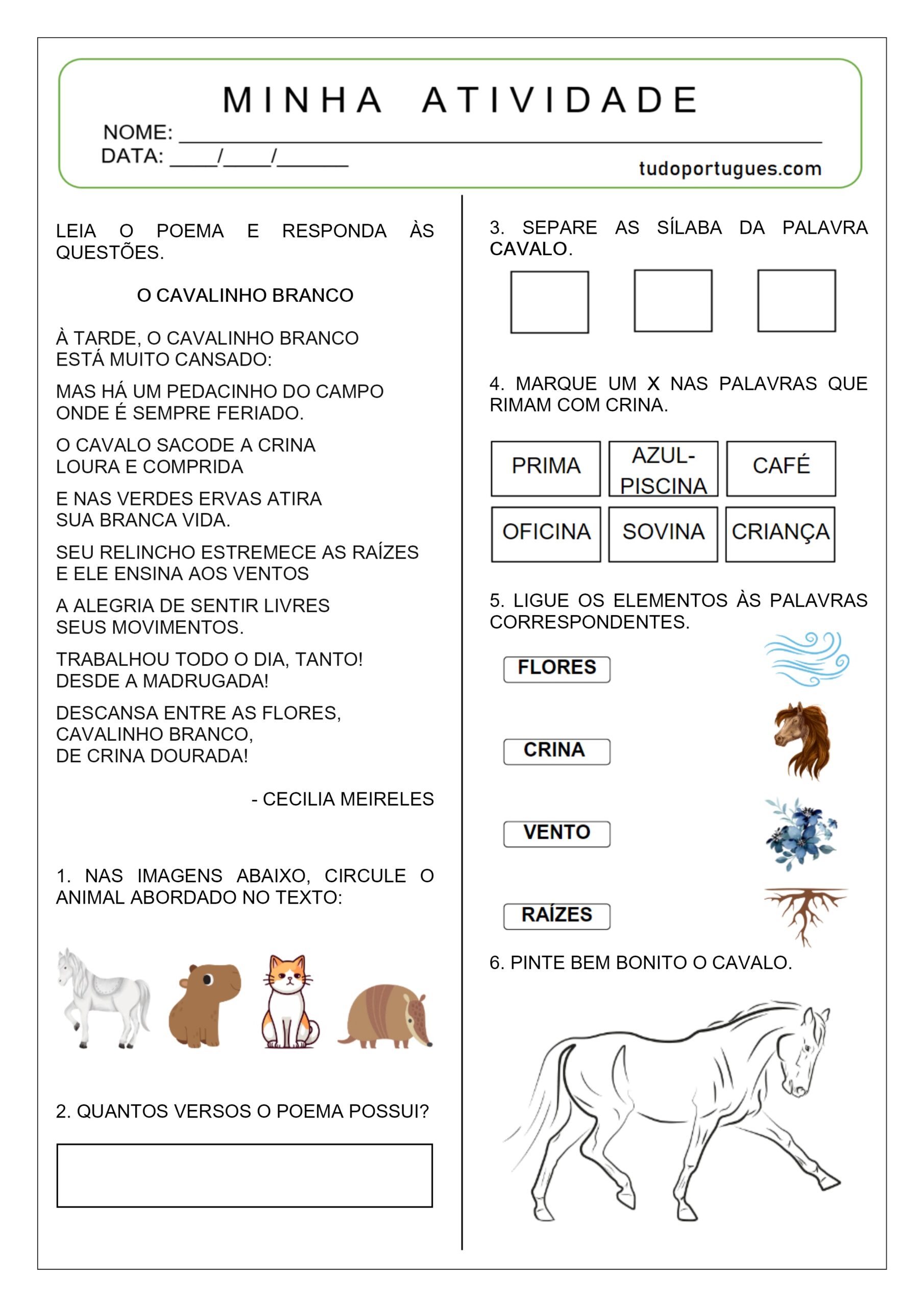 Atividades de leitura e interpretação para o 1º ano fundamental