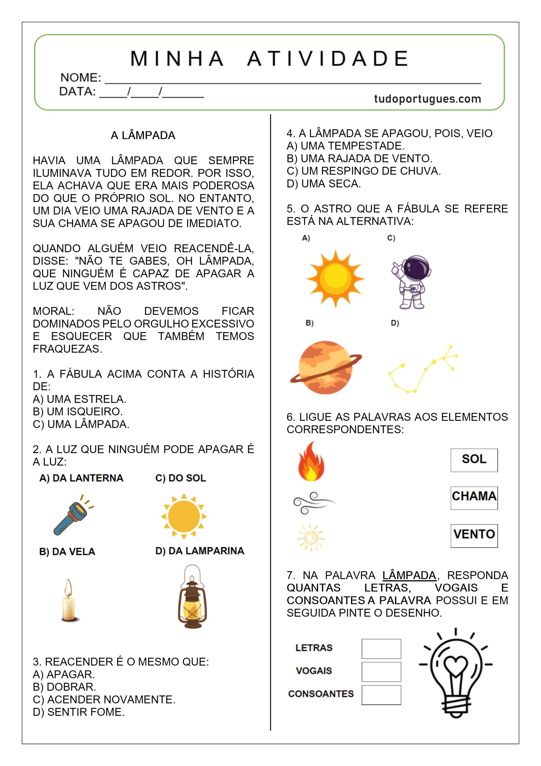 Atividades de leitura e interpretação para o 1º ano fundamental