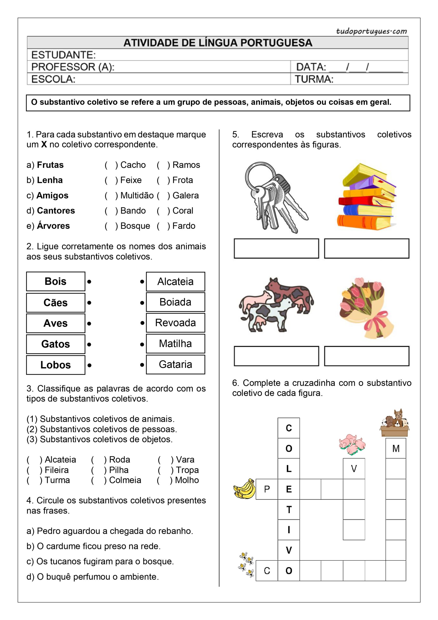 10 Atividades sobre Substantivos