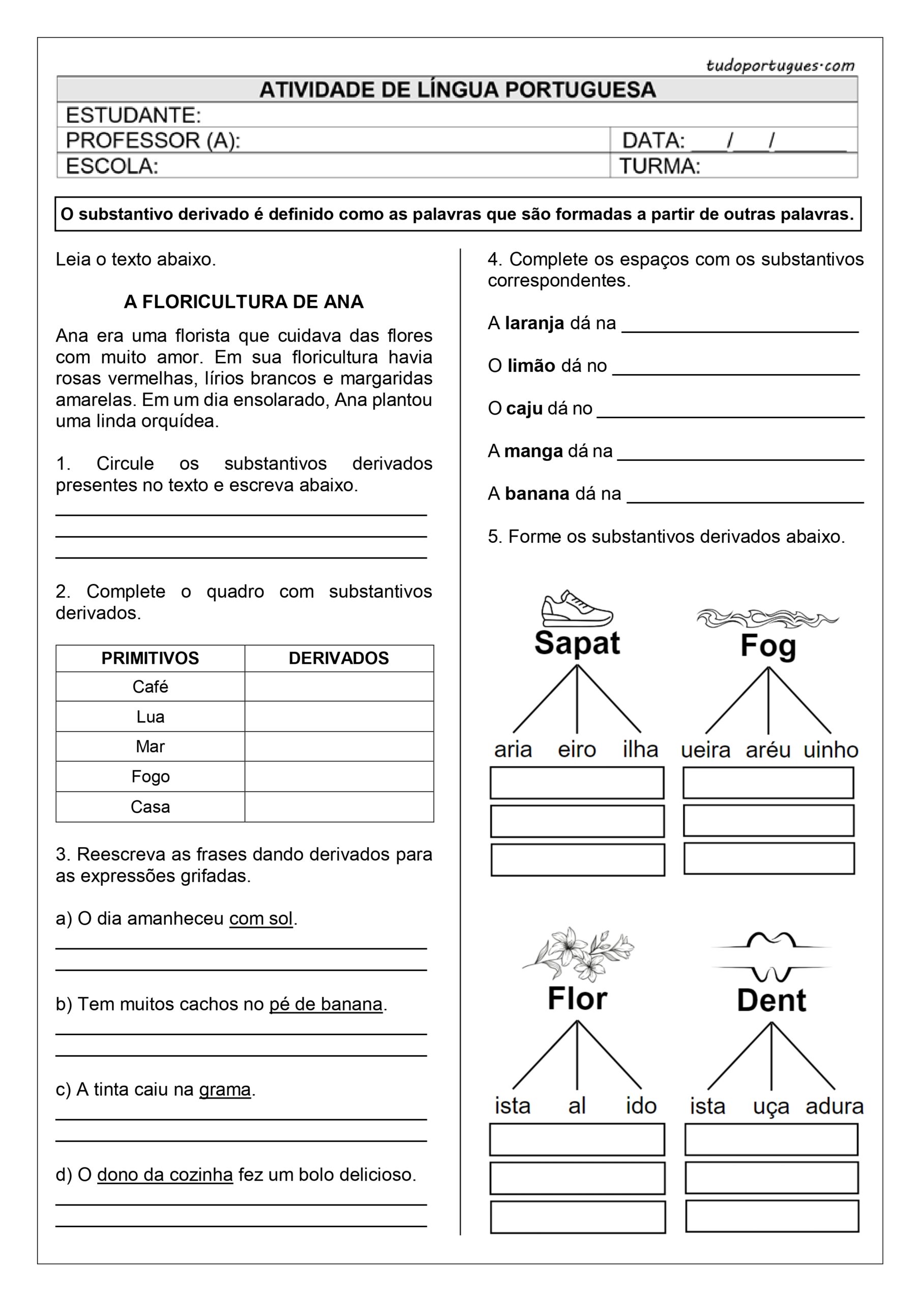 10 Atividades sobre Substantivos