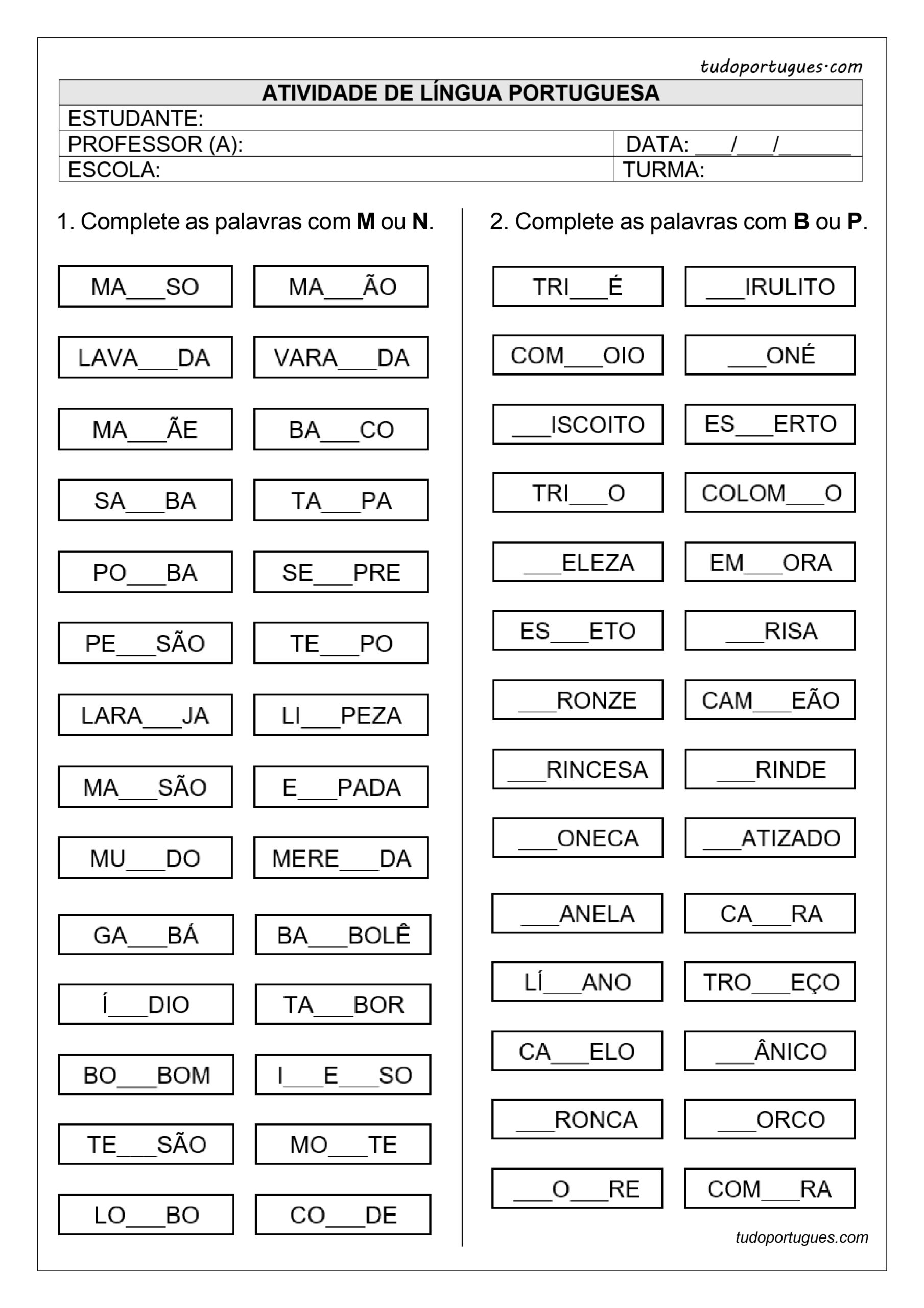 atividade de ortografia 2 ano