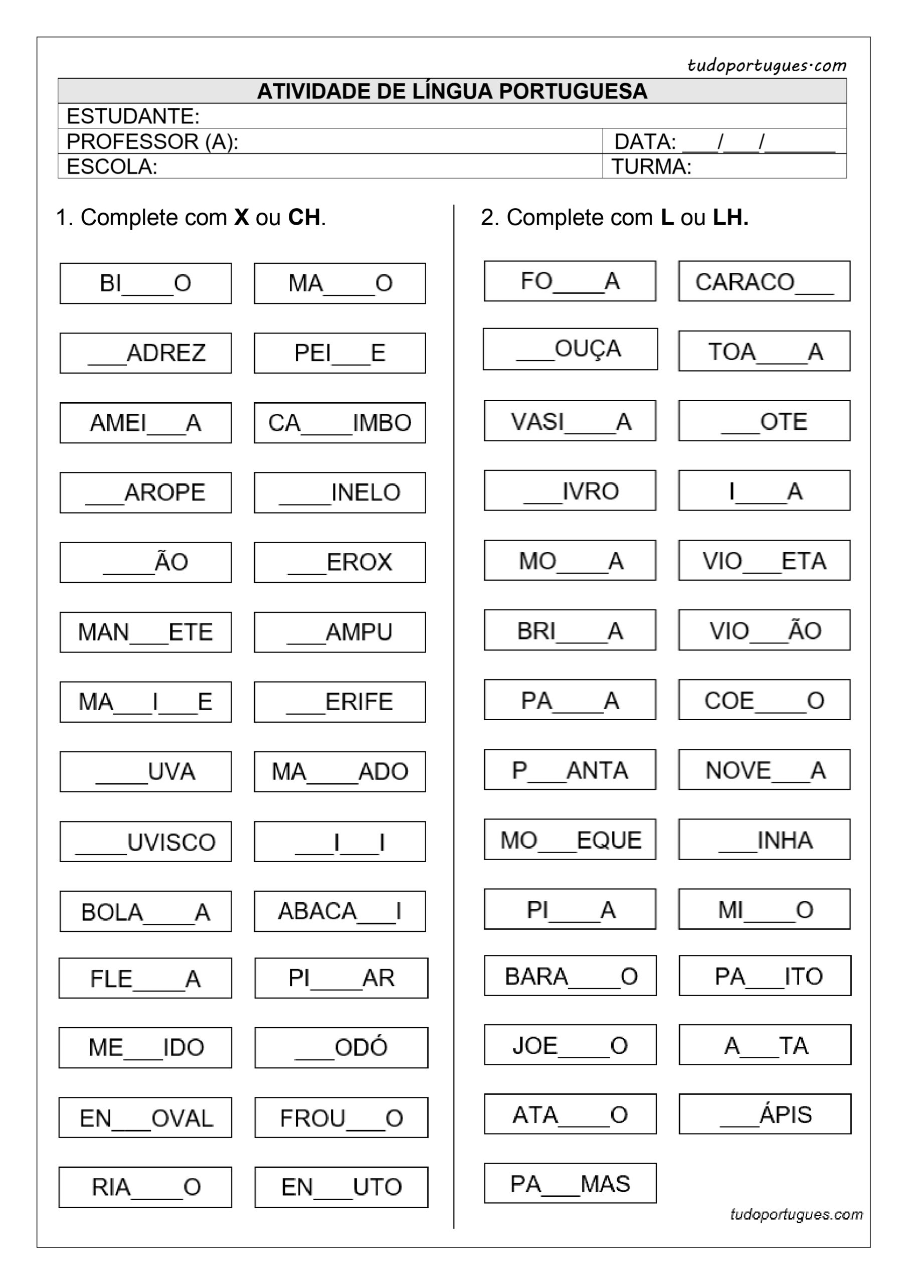 atividade de ortografia 2 ano