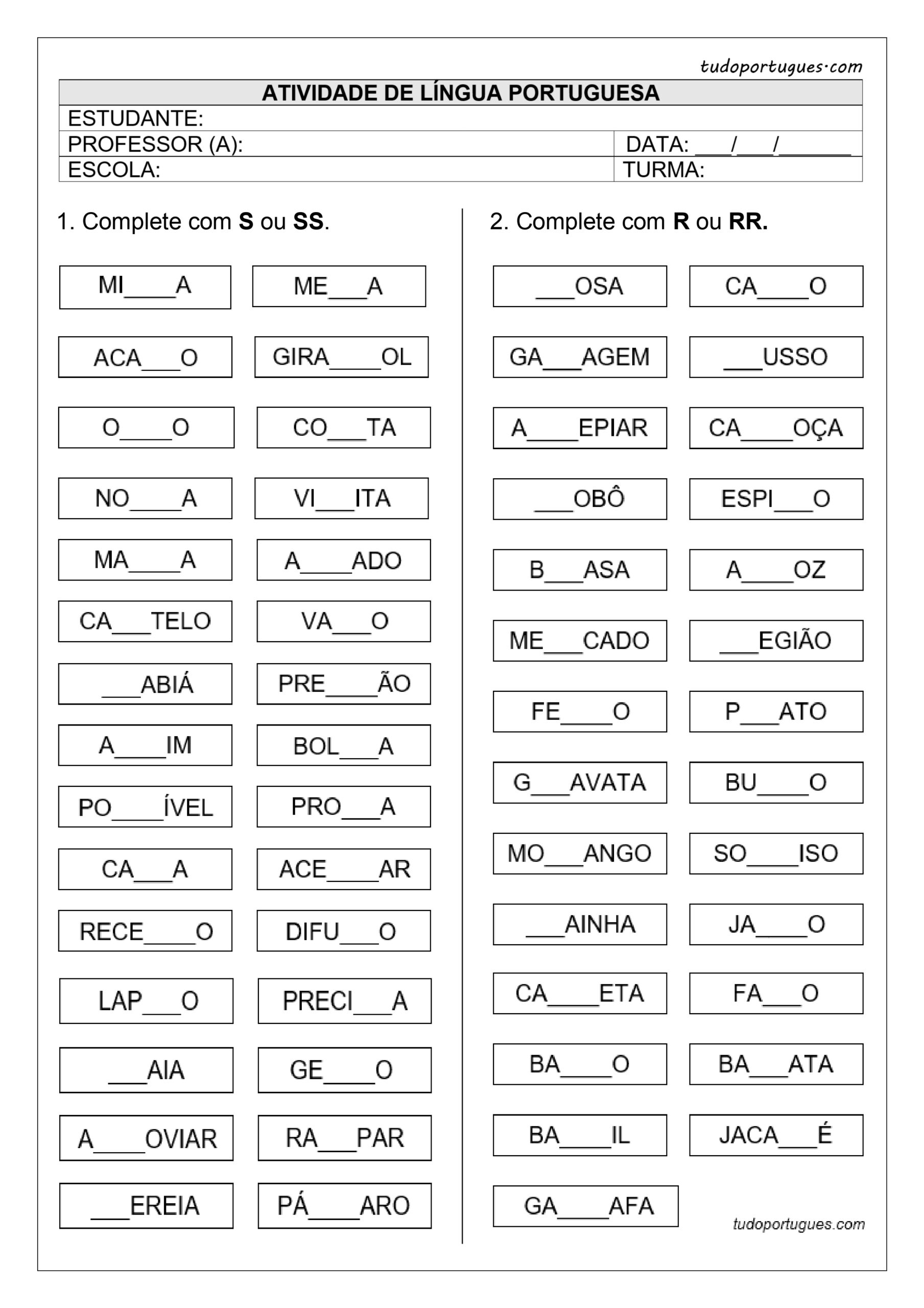 atividade de ortografia 2 ano