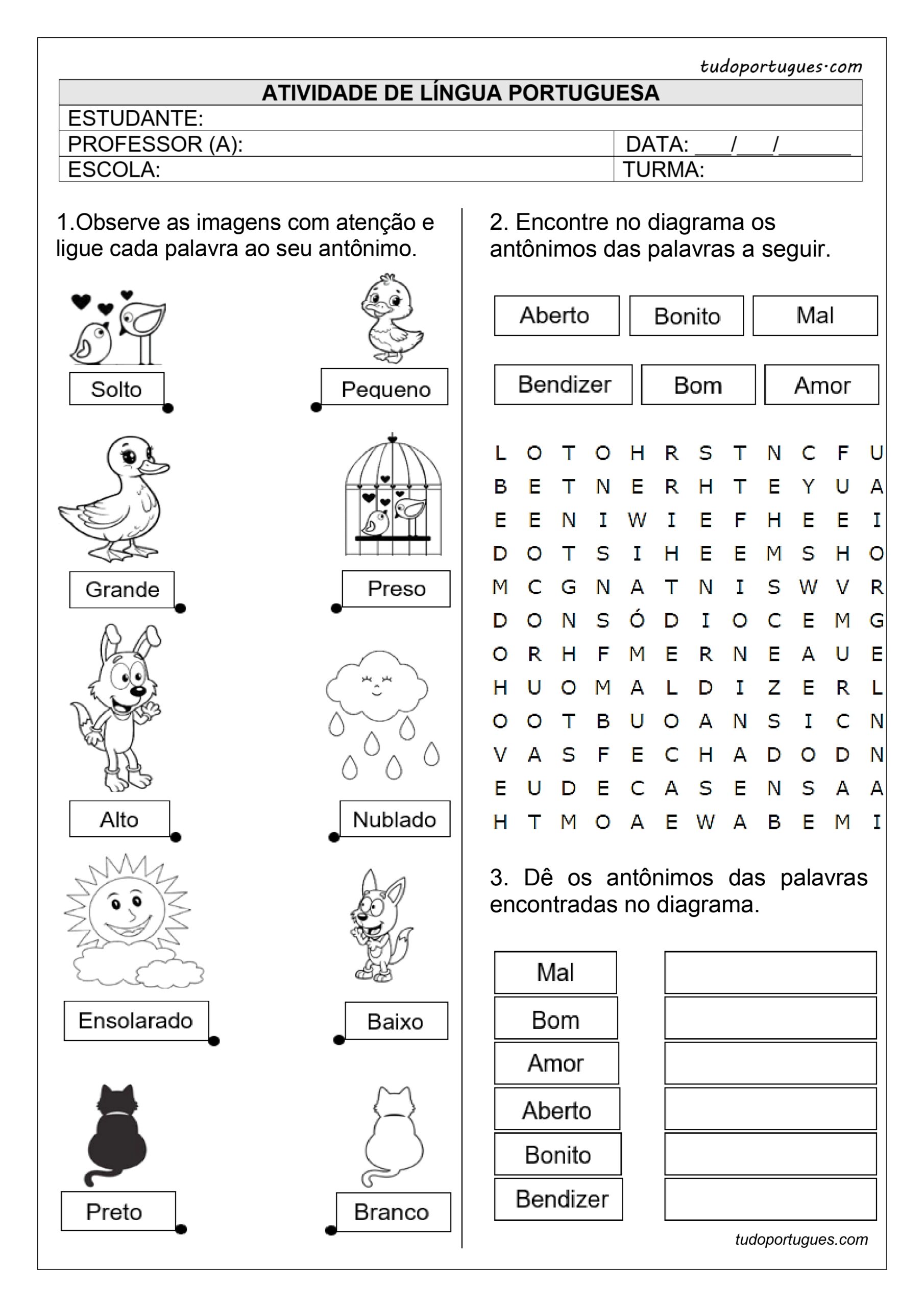 atividade de sinonimos e antonimos