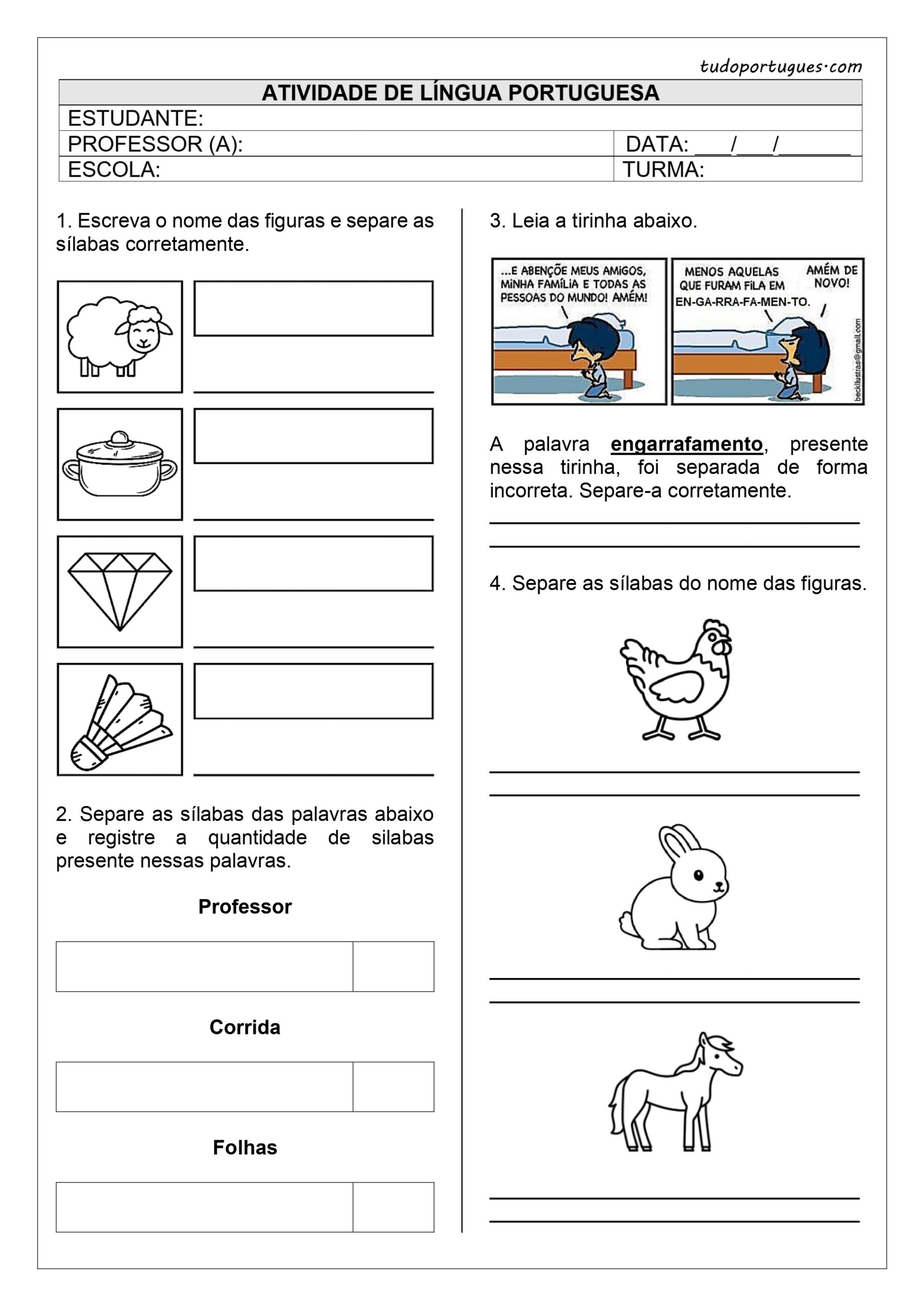 Separação de sílabas para 3° ano