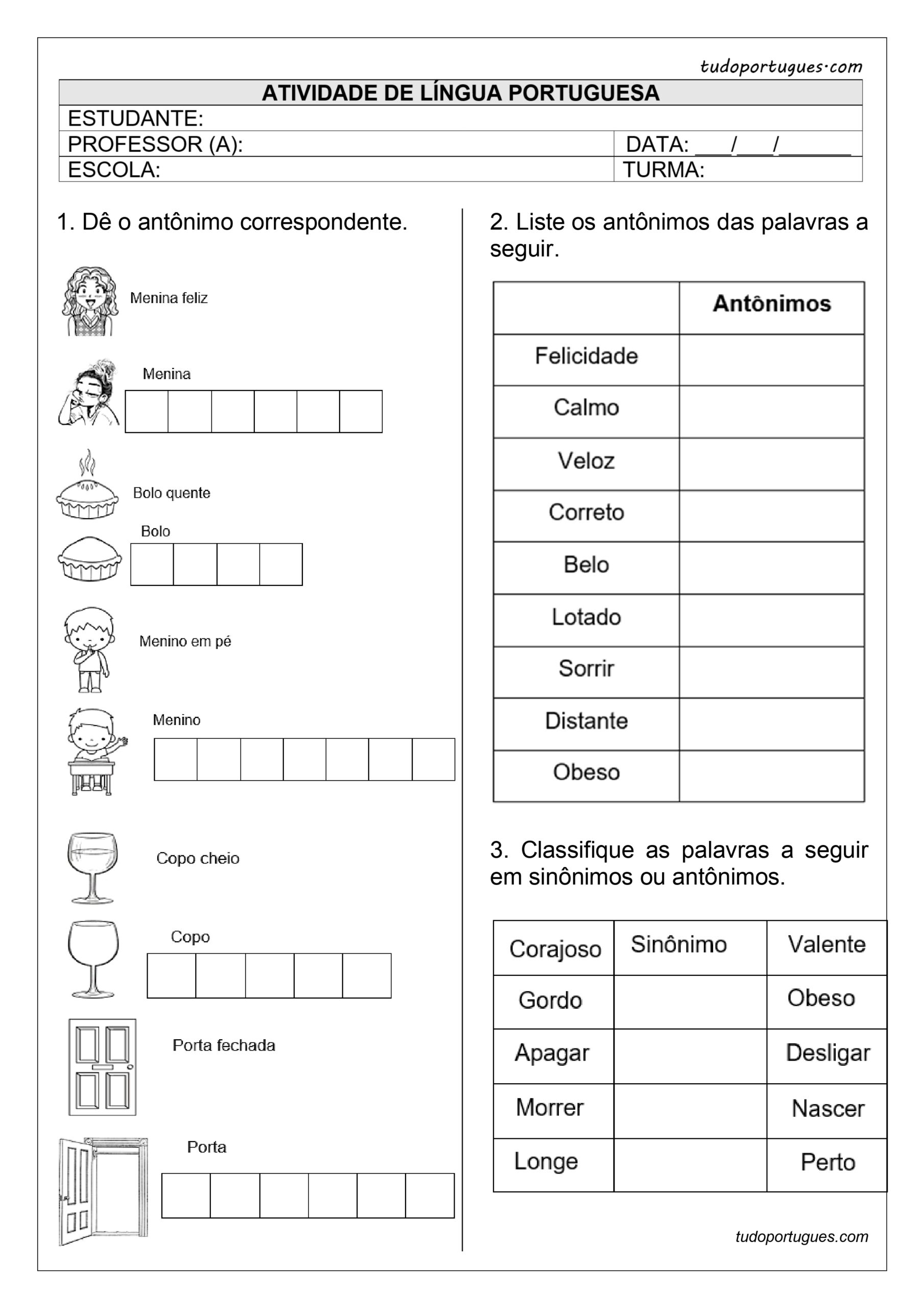 atividade de sinonimos e antonimos