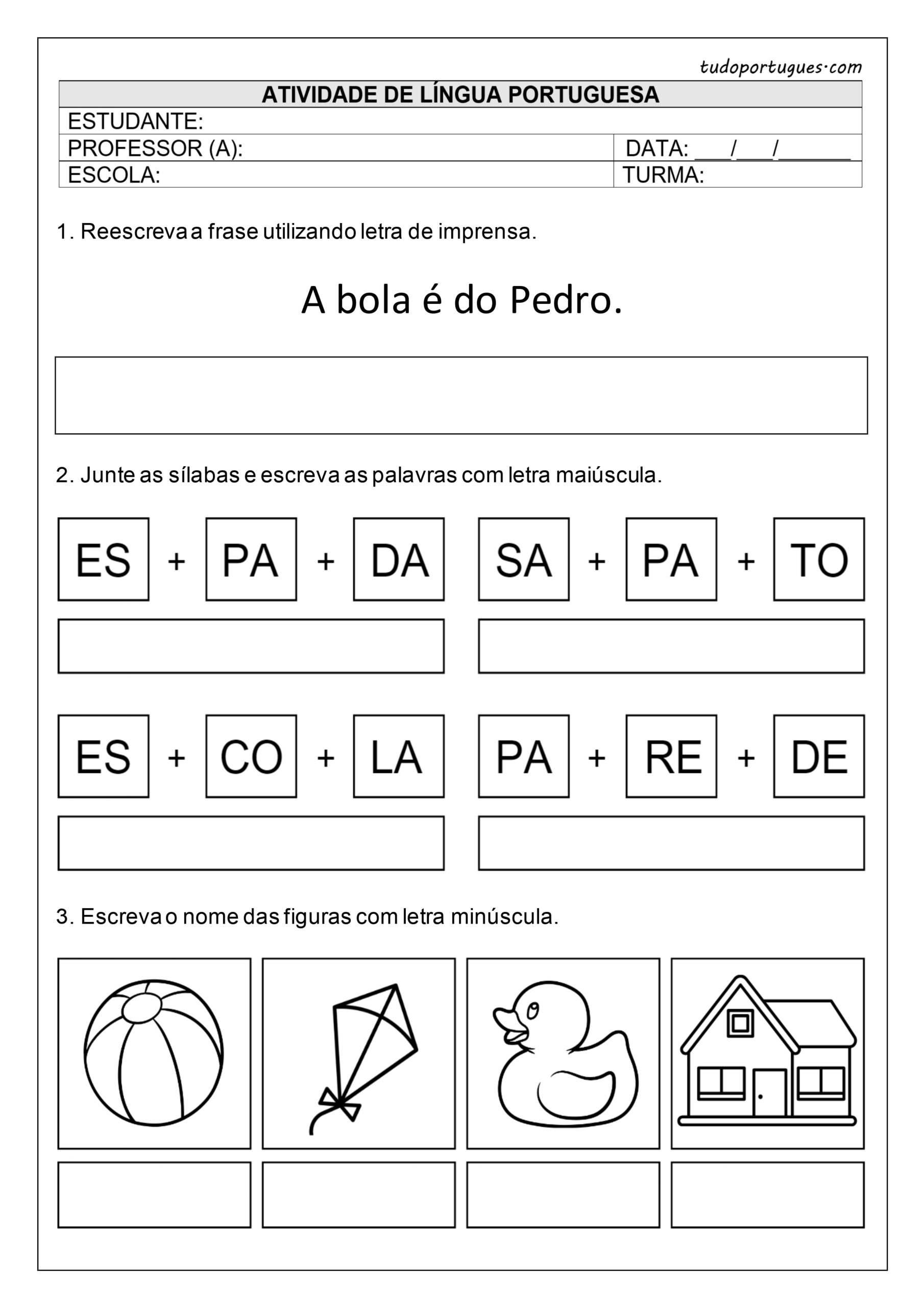 Atividade tipos de letras para 1° ano