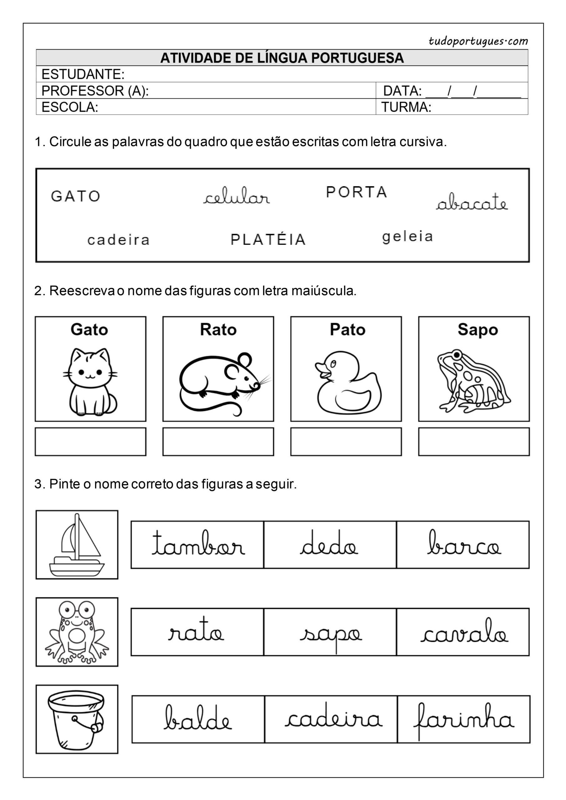 Atividade tipos de letras para 1° ano