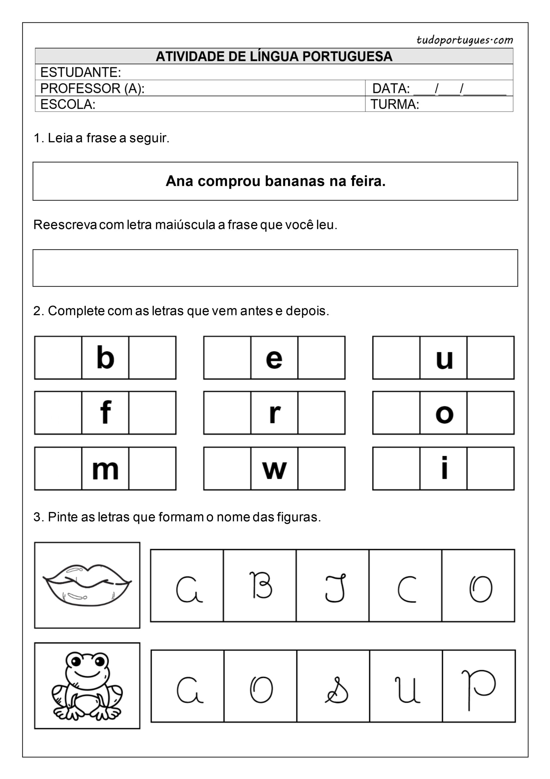 Atividade tipos de letras para 1° ano