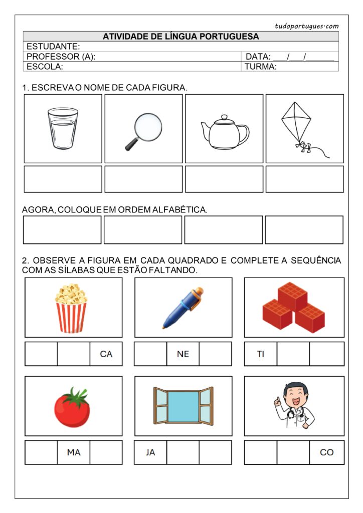 Atividade de sílabas simples para imprimir