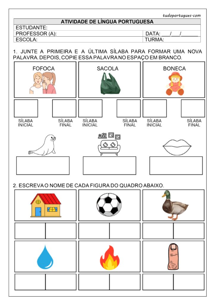 Atividade de sílabas simples para imprimir