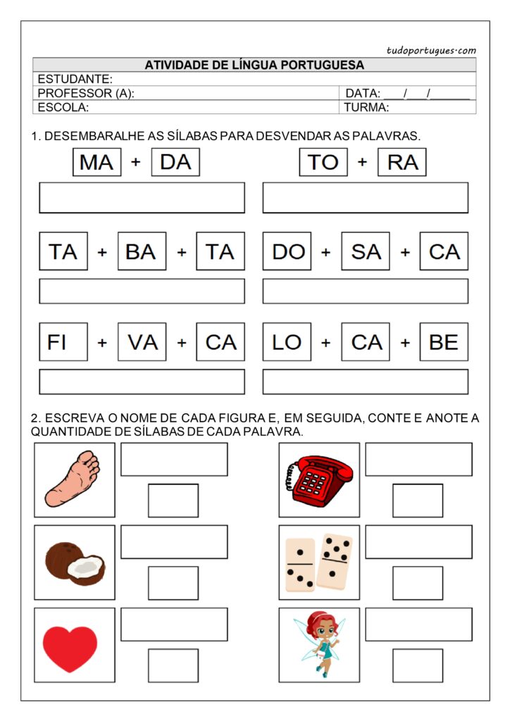 Atividade de sílabas simples para imprimir