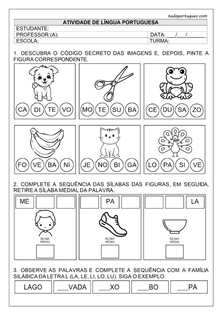 Atividade de sílabas simples para imprimir