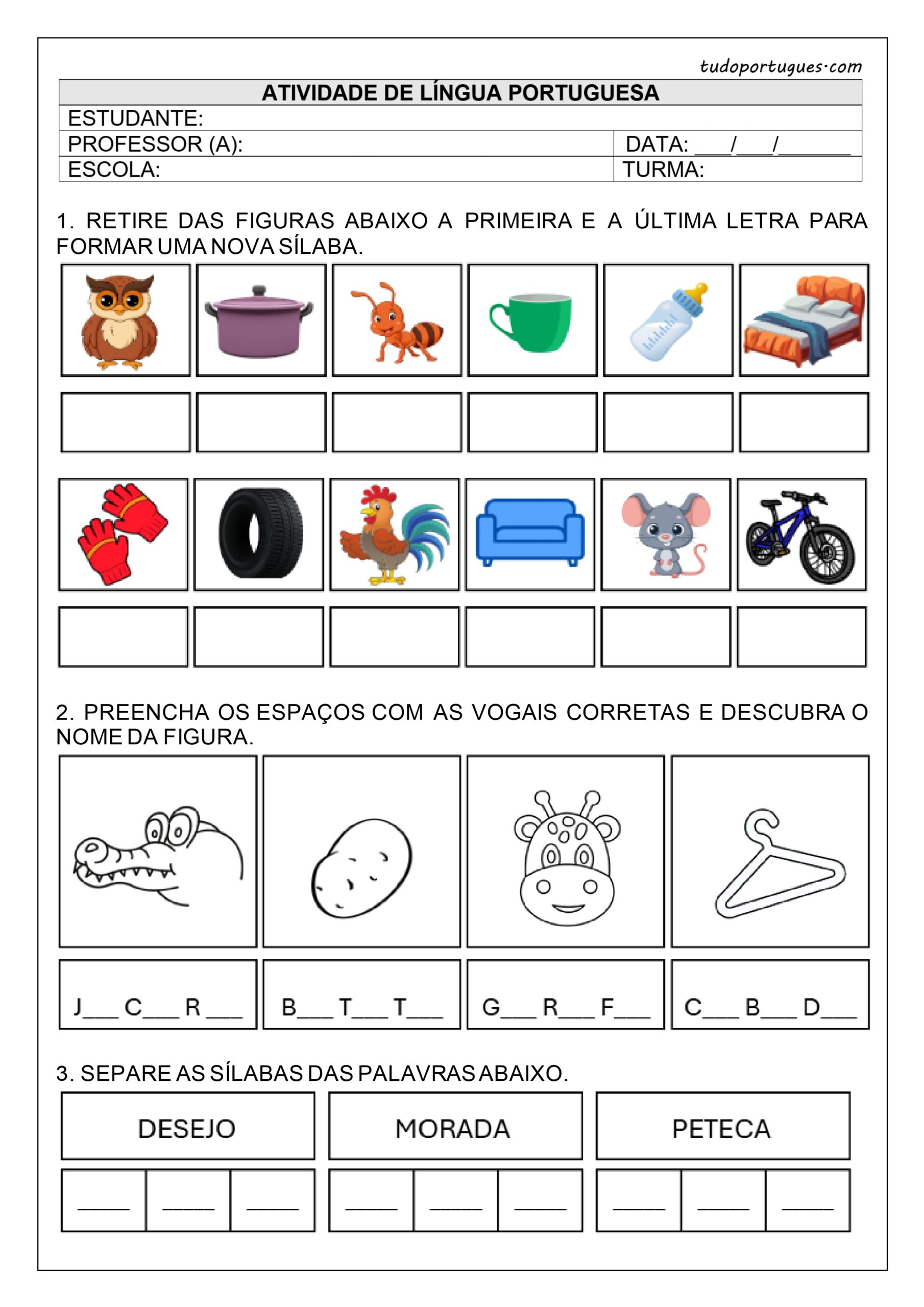 Atividade de sílabas simples para imprimir